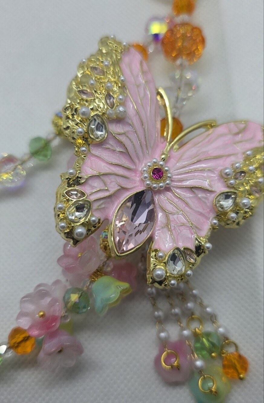 Pink Butterfly Beads Crystal Bag Charm - Picture 2 of 6